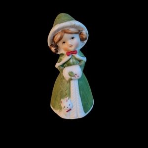 Charming Green and White Figurine with Cat